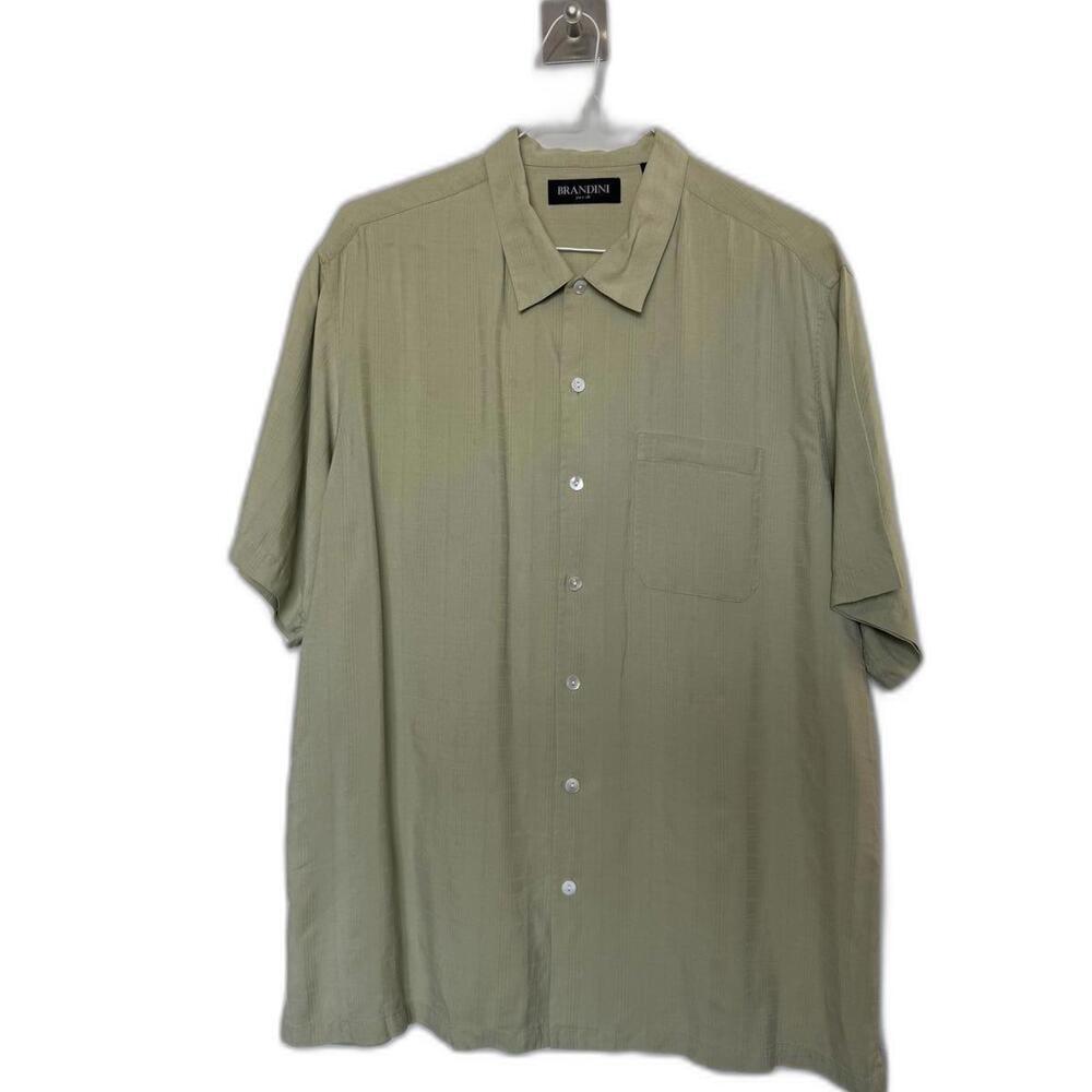 Vintage Soft Green Men 100% silk Button Up‎ Shirt